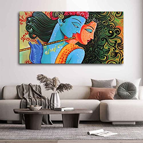 Image of VIBECRAFTS Canvas Paintings for Living Room Drawing Room Radha Krishna With Flute Canvas Wall Painting Fitted With Wooden Frame For Home | Office | Living Room | Gift (PTVCH 2473)