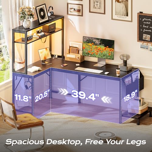 PRAISUN L Shaped Gaming Desk with LED Lights & Power Outlets - Image 5