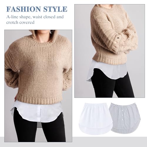 Zhiaek 2 Piezas Falda Camisa Falsa Mujer Extensores de Camisa Faldón Camisa Falsos Mujer Parte Superior Inferior Ajustable con Capas para Jerseys, Sudaderas, Chaquetas