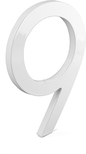 Montague Metal Products MHN-04-F-WE1-9 Números de casa de dirección flotantes modernos de aluminio cepillado sólido, 4 pulgadas, blanco con