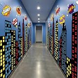 Breling Large Hero Theme City Skyline Wall Decals Art New York Skyline Skyscraper Hero Birthday Party Decorations for Backdrop Classroom Back to School Hallway Blackboard Photo(Multicolor,7 Pcs)