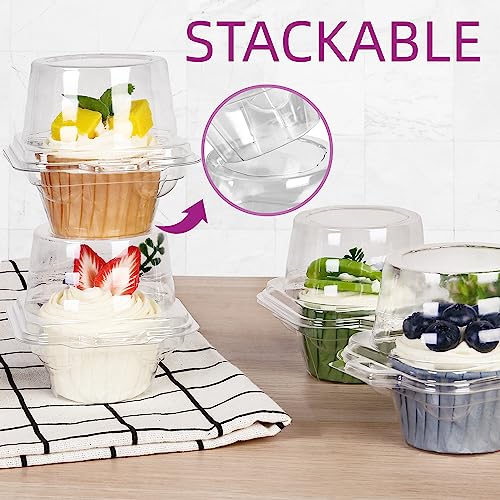 Image of LotFancy 25 Pcs Individual Cupcake Containers, Plastic Clear Cupcake Boxes, Disposable Single Cupcake Holders with Dome Lid, Stackable Muffin Carrier for Wedding Baby Shower