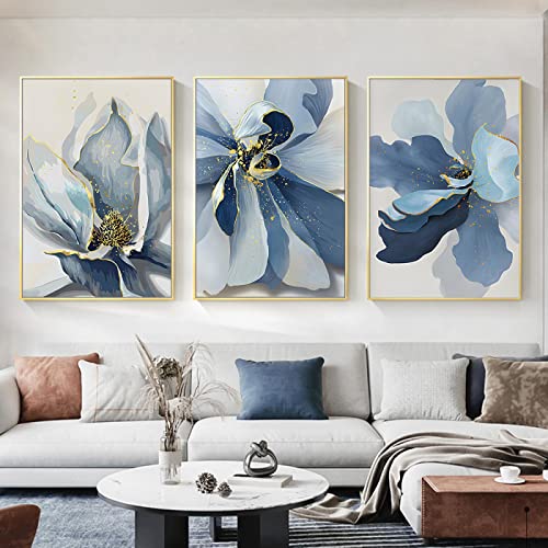 Toile art abstrait bleu moderne affiche grand floral salon 20x30cm