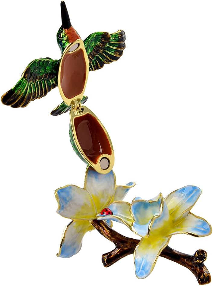 Hummingbird Figurine Home Decor Bird Trinket Jewelry Box, Enameled Hand-Painted Hinged Trinket Box, Elegant Home Décor & Unique Gift for Bird Lovers