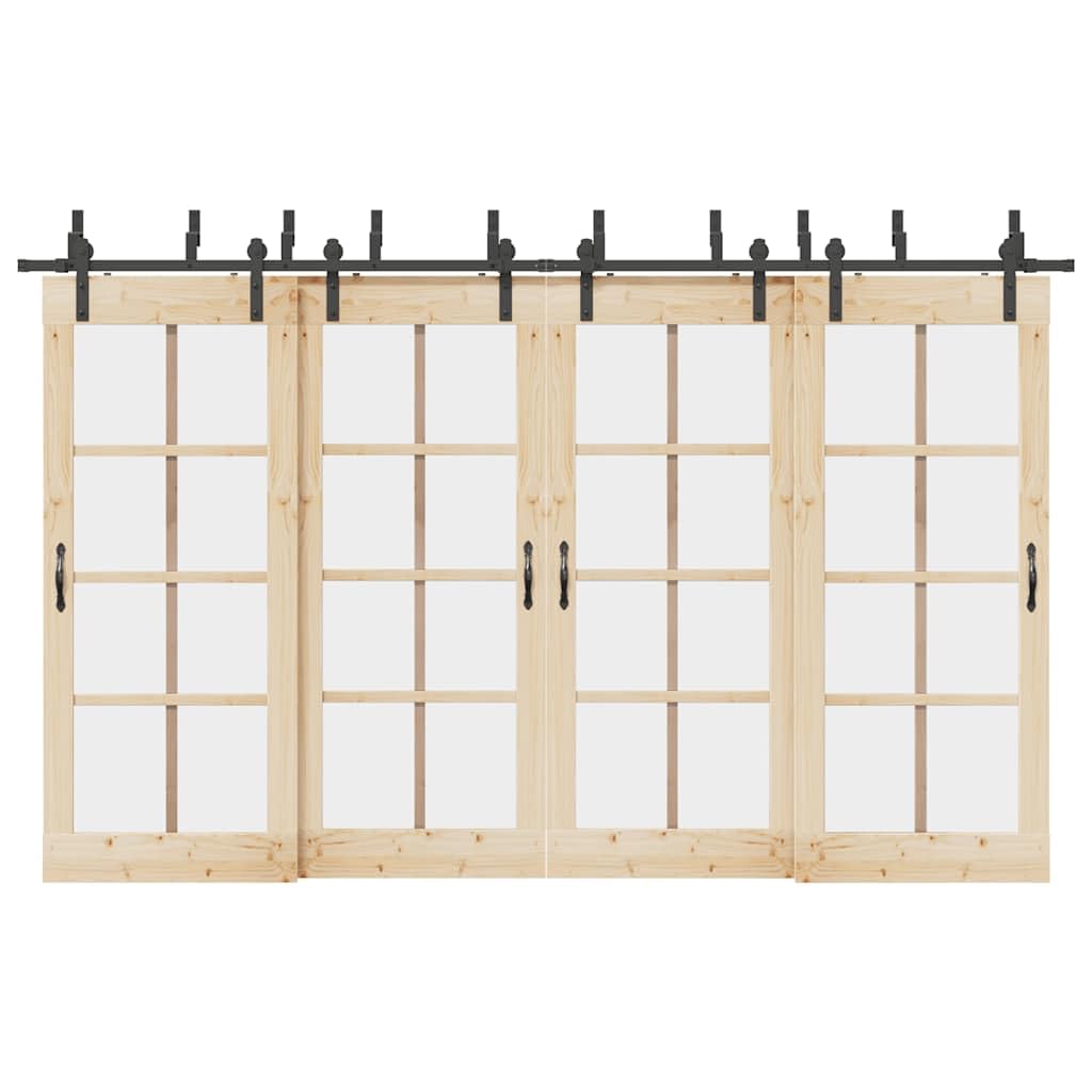 Juego de herrajes para puerta corredera de 366 cm de acero con recubrimiento en polvo negro con riel para puerta, ruedas y soporte de derivación para puertas de granero, armarios, despensas