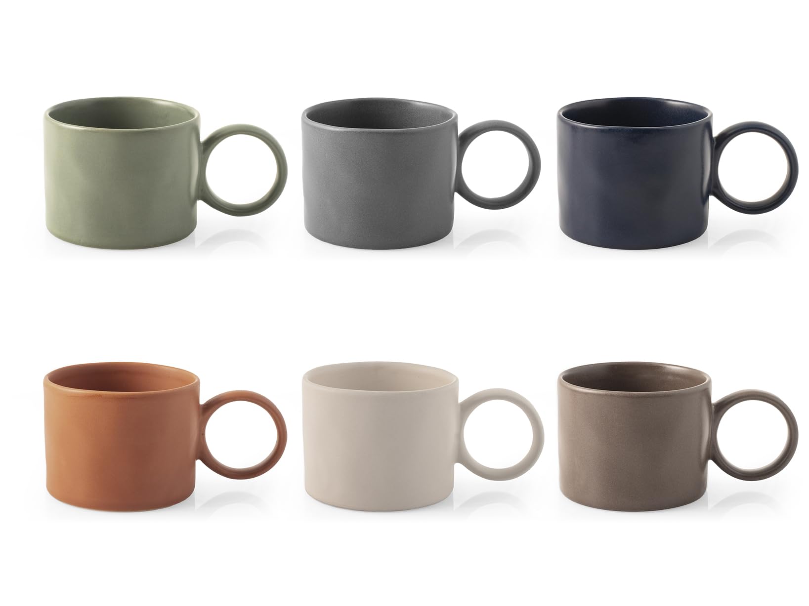 H&H - Set di 6 Mug Nora in Stoneware - Colori Assortiti 300 cc, Adatte per Lavastoviglie e Microonde, Design Moderno e Colori Neutri