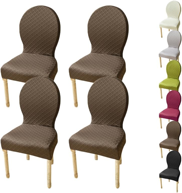 Round Back Dining Chairs Slipcovers Special-Shaped Dining Table Chair Cover Modern Style Kitchen Chair Cover Diamond Check Jacquard Chair Protectors Covers for Hotel Restaurant,E 4pcs