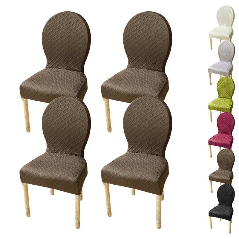 KCCRHIN Round Back Dining Chairs Slipcovers Special-Shaped Dining Table Chair Cover Modern Style Kitchen Chair Cover Diamond Check Jacquard Chair Protectors Covers for Hotel Restaurant,E 4pcs