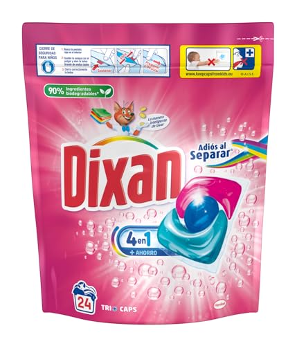 Dixan Adiós al Separar Total 3+1 Detergente en Cápsulas para Lavadora (24 lavados), jabón para la ropa de color. Limpieza, luminosidad y frescor en un único detergente para lavadora