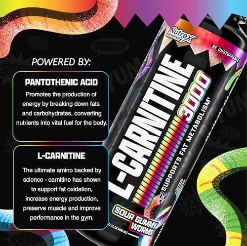 image for Nutrex Research Liquid L Carnitine 3000 – Sour Gummy Worms | L-Carni