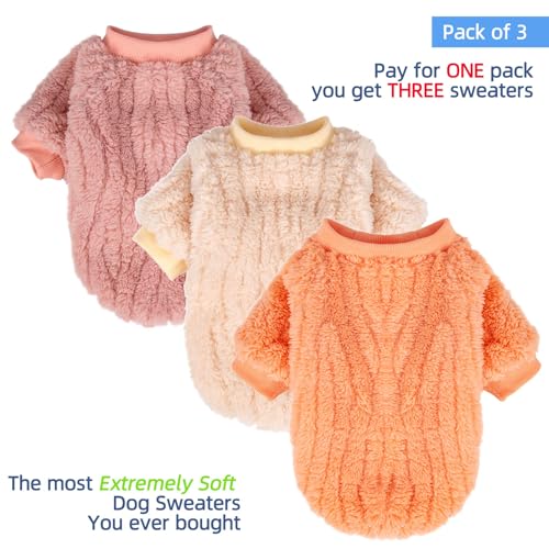 Image of FabriCastle Dog Sweater, 3-Pack Dog Clothes, Ultra Soft and Warm Pet Jackets XXS XS for Small Dogs Girl & Cats, Winter Pet Apparel Costumes Outfits (Ivory,Pink,Coral, Small)
