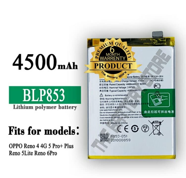 Image of THE BATTERY STORE Orignal BLP853 Battery for Oppo Reno 4 4g 5 pro+ Reno 5 lite Reno 6 pro battrey with 6 Month Warranty and high Capacity Battery Backup.(BLP853)