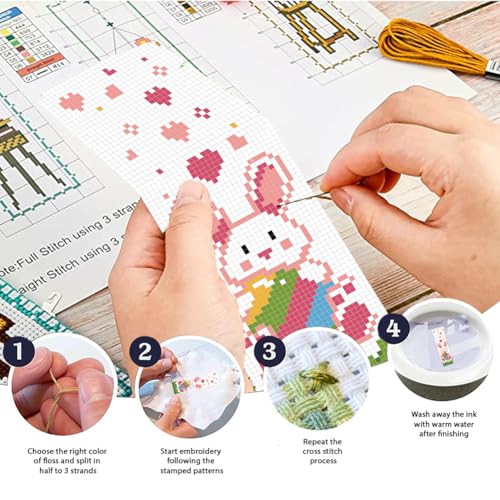 Image of FREEBLOSS 6 Set Easter Cross Stitch Bookmark Kits Easter Eggs Pattern Stamped Cross Stitch Kit with Clear Instructions DIY Bookmarks Cross Stitch Kits Embroidery Bookmarks Kit for Adults Beginners