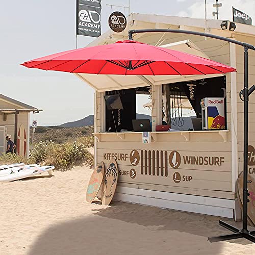 DC DICLASSE 9ft Offset Umbrella Red, Patio, Deck, Poolside, UV Resistant, Easy Open, Tilt Adjustable, Canopy 18 Ribs