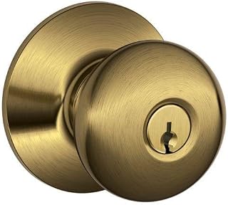 Schlage F51A PLY 609 Plymouth Knob Keyed Entry Lock, Antique Brass