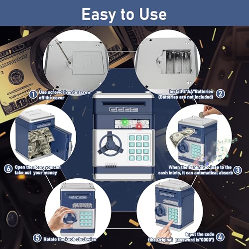 Image of Refasy Piggy Bank Cash Coin Can ATM Bank Electronic Coin Money Bank for Kids Age 3-12, Money Savings Box Mini ATM Coin Bank Toys Gifts for 3 4 5 6 7 8 9 10 11 12 Year Old Boys Girls