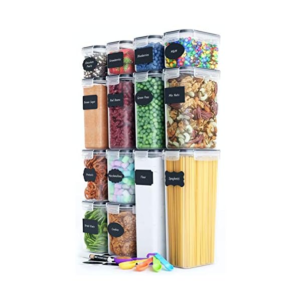 Airtight-Food-Storage-Containers-Set-14-Piece-Kitchen-Pantry-Organization-and-Storage-BPA-Free-Plastic-Canisters-with-Durable-Lids-Ideal-for-Cereal-Flour-Sugar-Includes-Labels-Marker-Spoon-Set-14 Airtight Food Storage Containers with Lids 14 PC - Plastic Kitchen Storage Containers for Pantry Organization and Storage - Cereal, Rice, Pasta, Flour and Sugar Containers