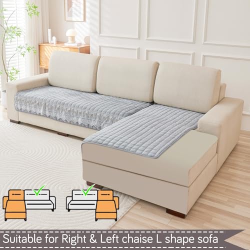 Image of HOKIPO Bellelace Velvet Sofa Cover L Shape 6 Seater Mat, 3+3, Pearl White