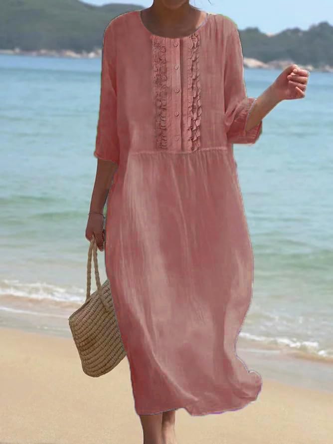 Akivide Women's Flowy Cotton Linen Maxi Dresses Loose Summer Beach Vacation Casual Long Dresses2