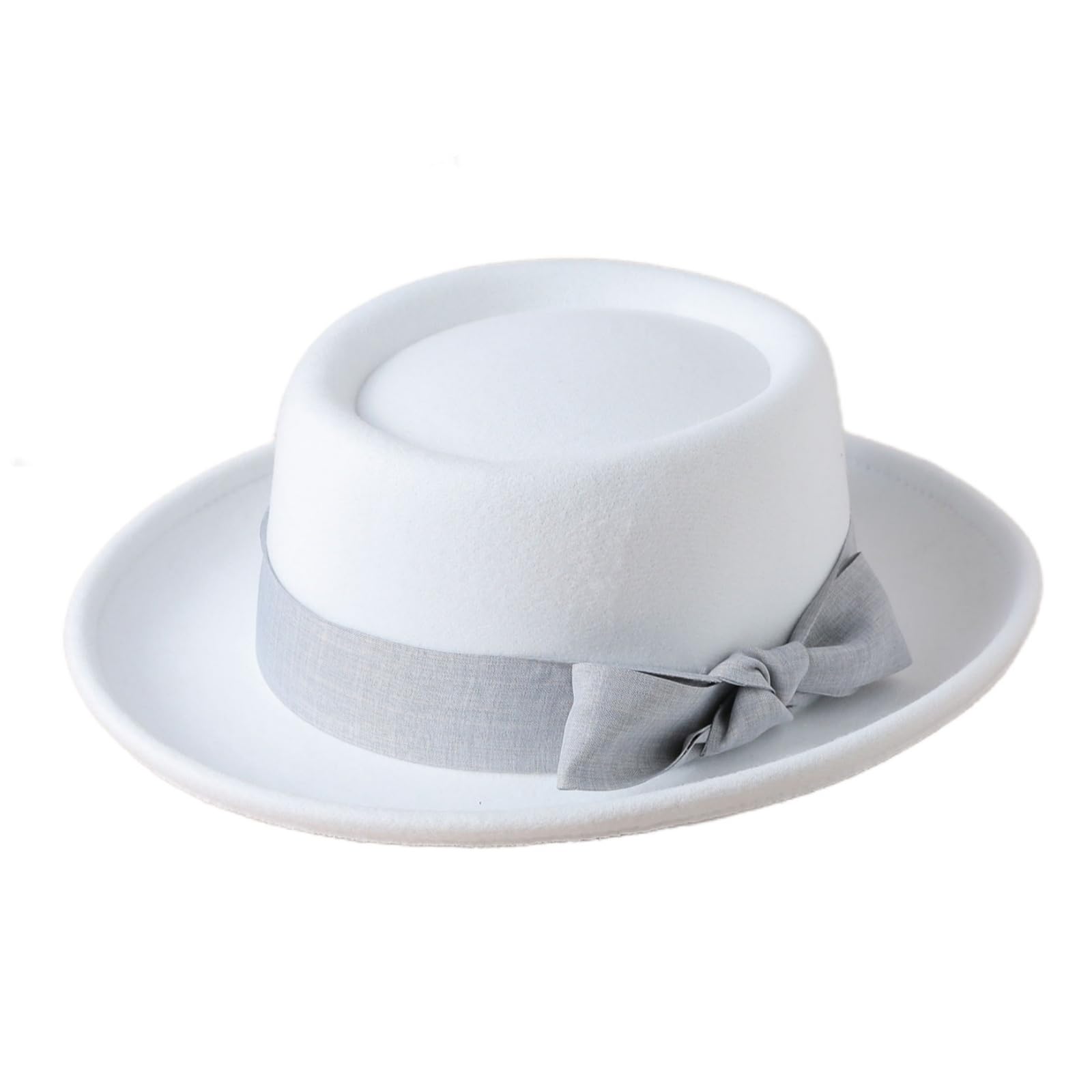Klassischer Filzhut Damen Roll-Brim Fedora-Hut Herren Flat Tophut | für Kirche Hochzeit Party Hüte mit Schleife Band