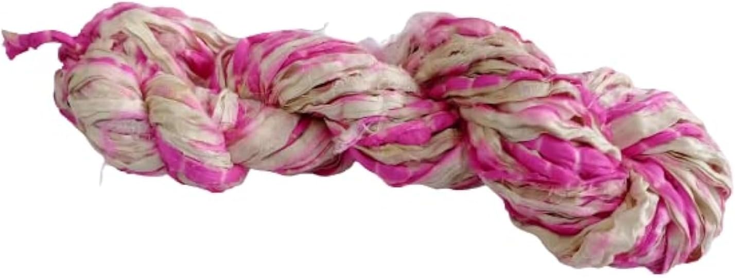 Knitsilk Recycled Shibori Sari Silk Ribbon Yarn- Great for Rug Making, Crochet, Knitting, Embroidery, and Jewelry Making |Sustainable and Unique Texture Ribbon Yarn|50 GMS-30 Yards-Light Pink |