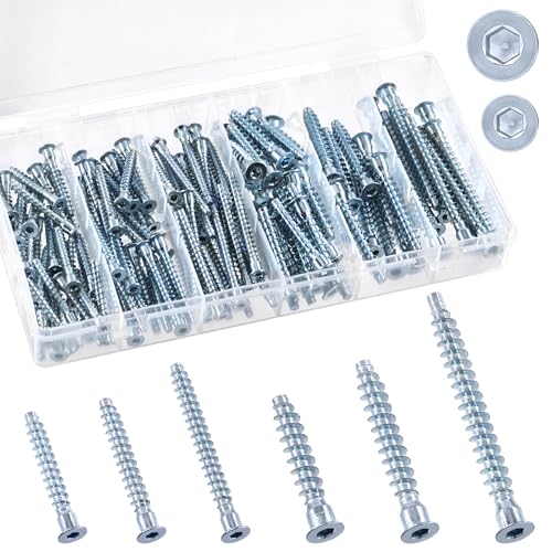 Image of Swpeet 130Pcs 6 Sizes M5 x 35mm/ 40mm/ 50mm & M7 x 40mm/ 50mm/ 70mm Zinc Plated Carbon Steel Confirmat Screws Assortment Kit, Hex Socket Drive Countersunk Self-Tapping Furniture Connecting Screw