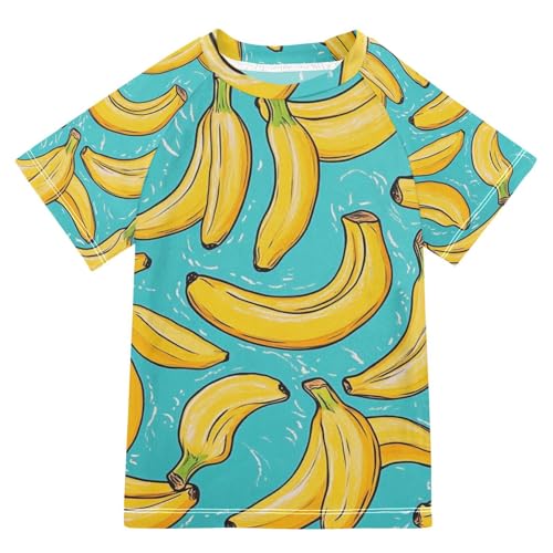Kids Swimsuit Blue Yellow Banana Fruit Sunscreen T-Shirts Swimwear Sets UPF 50+