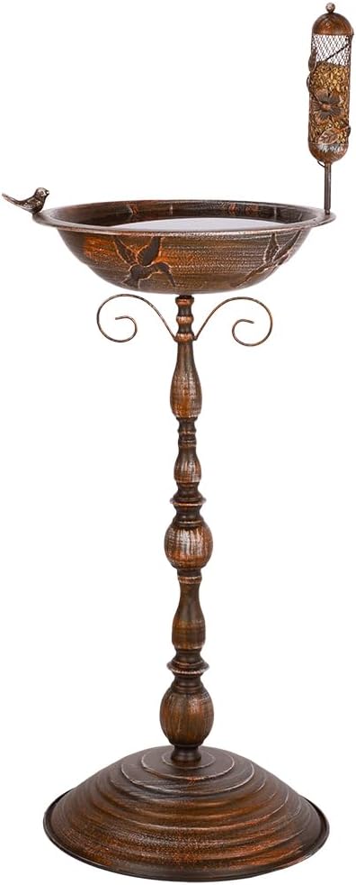 VEWOGARDEN 37 Inch Pedestal Bird Bath for Outside, Outdoor Metal Bird Bath and Feeder Combo for Garden Yard Patio Decoration, Brass