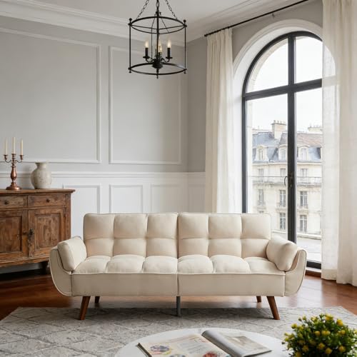 JIEXI Sofá cama de 3 plazas, convertible, 3 plazas, sofá cama, 190 x 75 cm, cómodo, para salón, dormitorio, beige