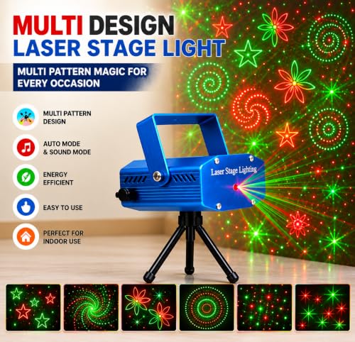 Image of Laser Light Machine with Tripod Stand, Sound Activated Multi-Pattern Magic Light for for Diwali,Ganpati, Navratri,Christmas, Birthday,Wedding,DJ Party & Home Decoration