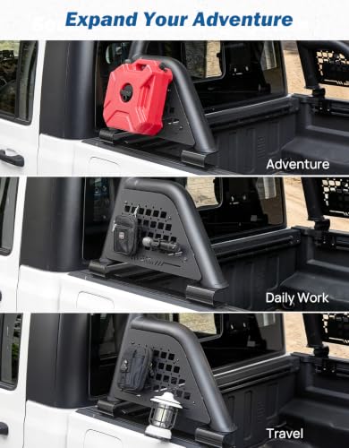 Image of JOYTUTUS Roll Bar for Mid-Size Trucks, Adjustable Truck Bed Sport Bar Chase Rack with MOLLE Panels, No-Drill E-Coated, Compatible with Tacoma Colorado Canyon Frontier