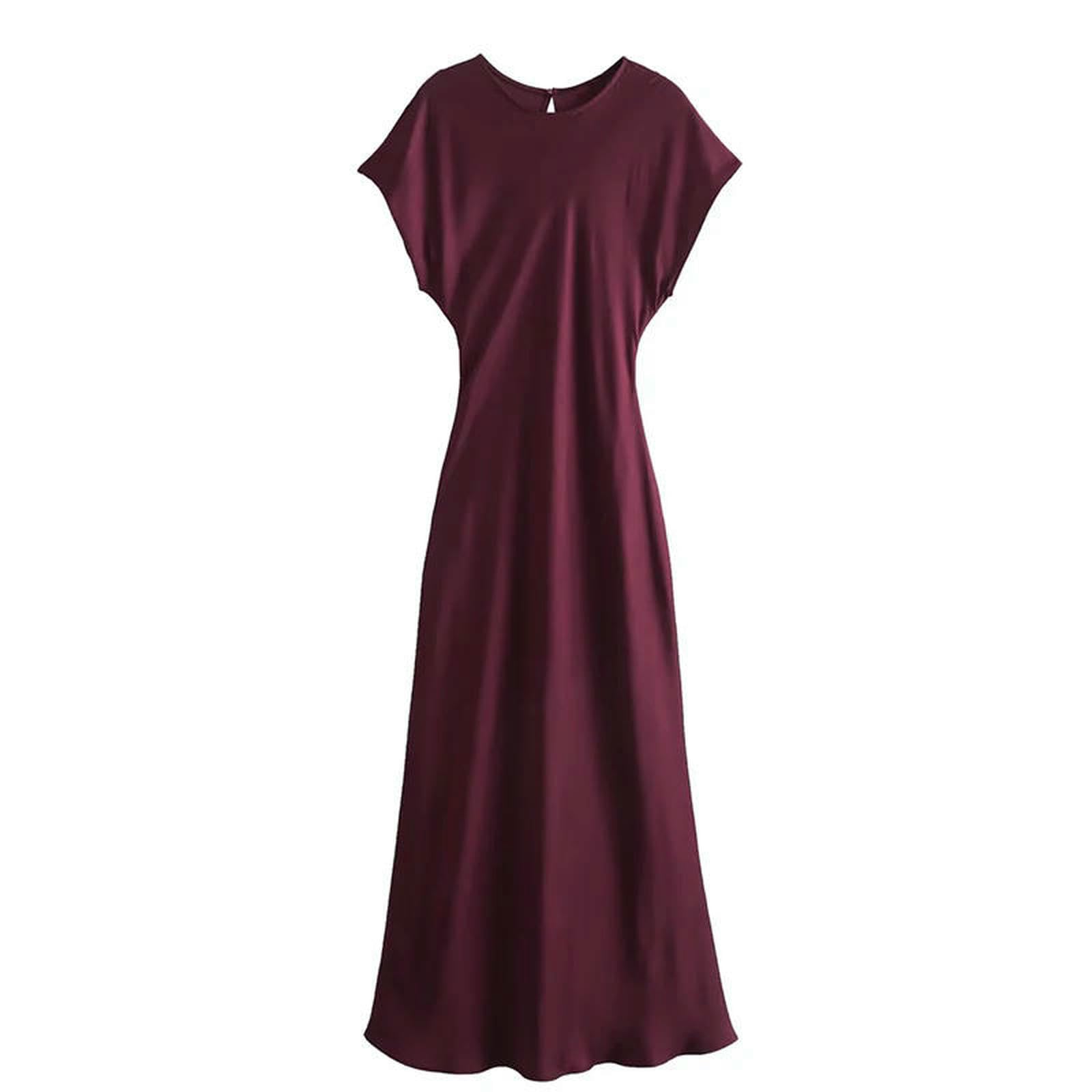 Vestito Donna Donne Elegenti Abiti di Texture in Raso Abiti da Donna Senza Maniche Estate Femminile Eleganti Abiti da Donna di Moda Chic Elegante-Vino Rosso-l