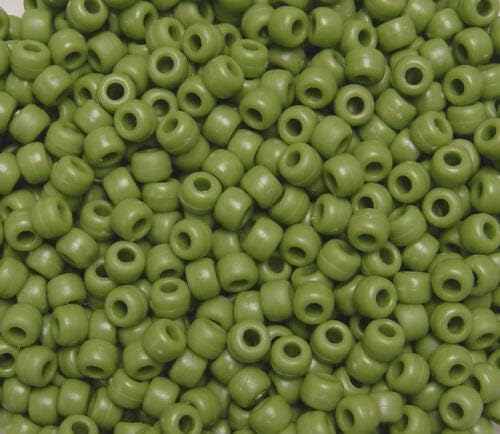 Flat Olive Green 9x6mm Pony Beads Made USA 500pc School Kids VBS Craft Jewelry - JES