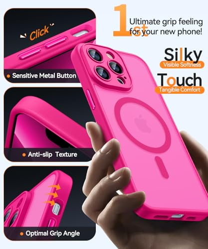Image of CANSHN Magnetic Compatible with iPhone 13 Pro Case, Upgraded [Full Camera Protection] [Compatible with Magsafe] [Translucent Matte] Shockproof Protective Phone Case Cover 6.1 Inch - Hot Pink