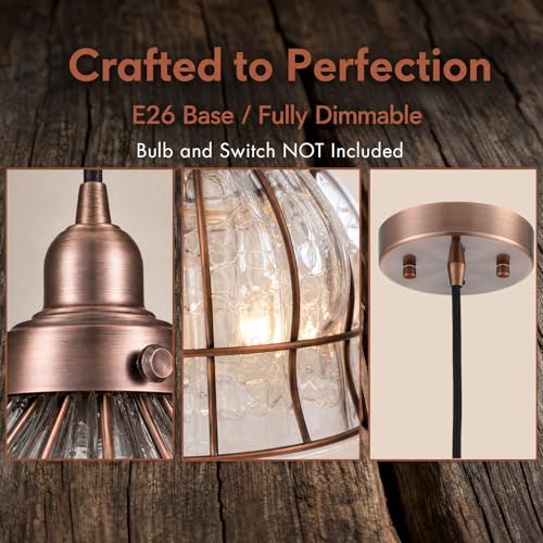 Image of YUBOLE Vintage Kitchen Pendant Light with Cracked Glass Shade