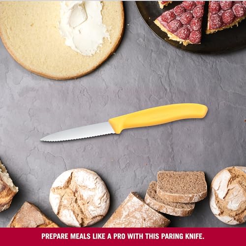 Image of Victorinox Swiss Made, Stainless Steel Swiss Classic Paring Knife, 8 cm, Wavy Edge with Pointed Tip, Professional and Household Use, Kitchen Tools & Items, Yellow, 6.7638.C1 | Multipurpose Knife