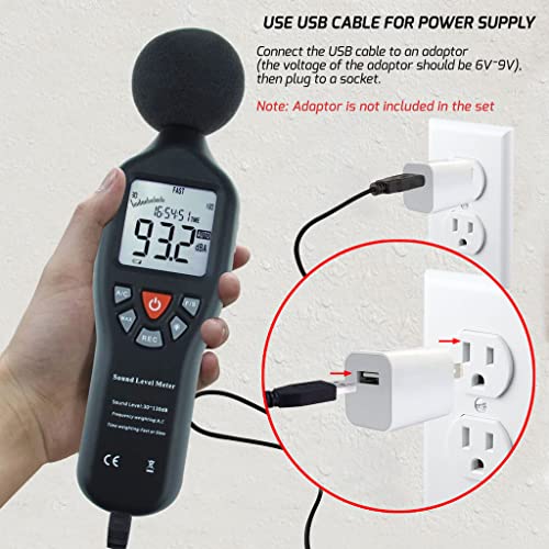 GAIN EXPRESS Dezibel Messgerät, Schallpegelmessgerät, Digital db Messgerät mit LCD-Display A/C Gewichtet, Dezibelmesser Bereich 30-130 dB, Data Hold-Funktion Lärmmessgerät