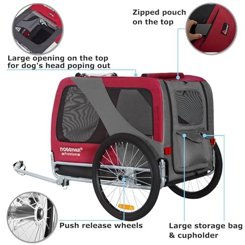 DOGGYHUT® Premium XL Hundefahrradanhänger bis 45 kg Fahrradanhänger für Hunde Hundeanhänger für Fahrrad große Hunde 80103 (ROT/SCHWARZ)