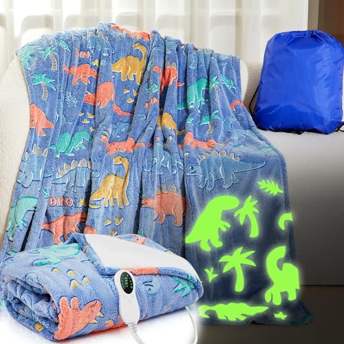 Rossesay Kids Heated Blanket Glow in The Dark Dinosaur Heating Blanket Girls Boys Children 50