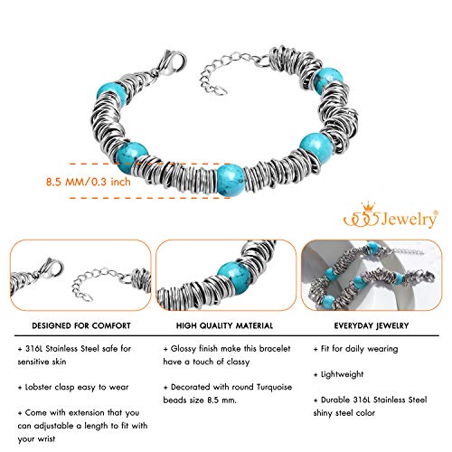 Image of 555Jewelry Stainless Steel Extendable Charm Discs & Beads Bracelet for Women