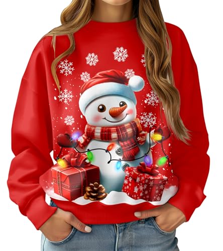 Fanient Damen Xmas Sweatshirt Rundhalsausschnitt Langarm Party...