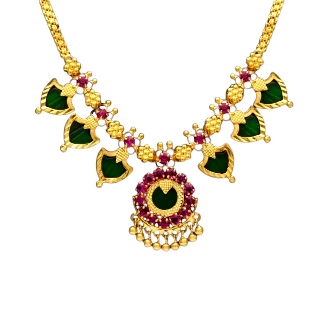 Kollam Supreme Gold Plated Brass Ruby Stone Palakka Necklace for Girls and Women. (Green) (B0DDPTJ6JR) Amazon Price History, Amazon Price Tracker