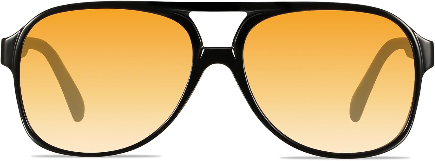 YDAOWKN Retro Aviator Sunglasses for Women Mens Large Frame Classic Vintage 70s Sun Glasses Aviators 1 Black/Gradient Yellow 60 Millimeters thumbnail 2