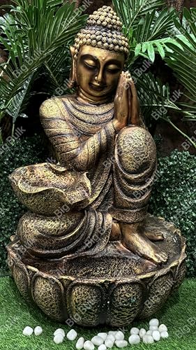 Image of Big Kamal Buddha Fiber Indoor Outdoor Fountain with Led Lights for Home Decor and Office Decoration Or Gifting (51 x 38 x 82 cm) (Lotus New Golden)