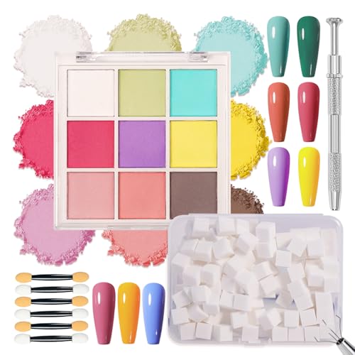 Image of 9 Colors Pigment Powder for Nails, Nail Pigment Powder Palette Set and Nail Art Sponges with Grabbing Pen, Ombre Aura Pigmentos para Unas, Manicure Tools Accessories, C