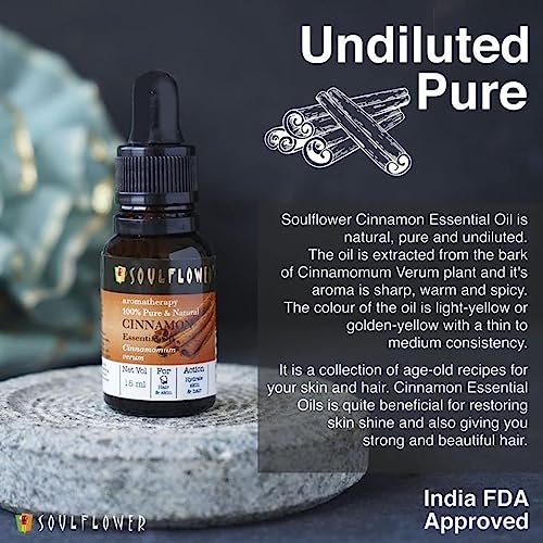 Image of Soulflower Cinnamon Essential Oil for Skin Care, Hair Care, Hydrating | 100% Pure, Natural, Undiluted Cinnamon Essential Oil 15ml