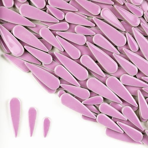 1.1LB Water Drop Petal Leaves Ceramic Mosaic Tiles for DIY Crafts,Teardrop Shaped Ceramic Mosaic Pieces for Photo Frames,Cups,Flower Pots,Fish Tank,Vases,Make Stepping Stones (Purple)