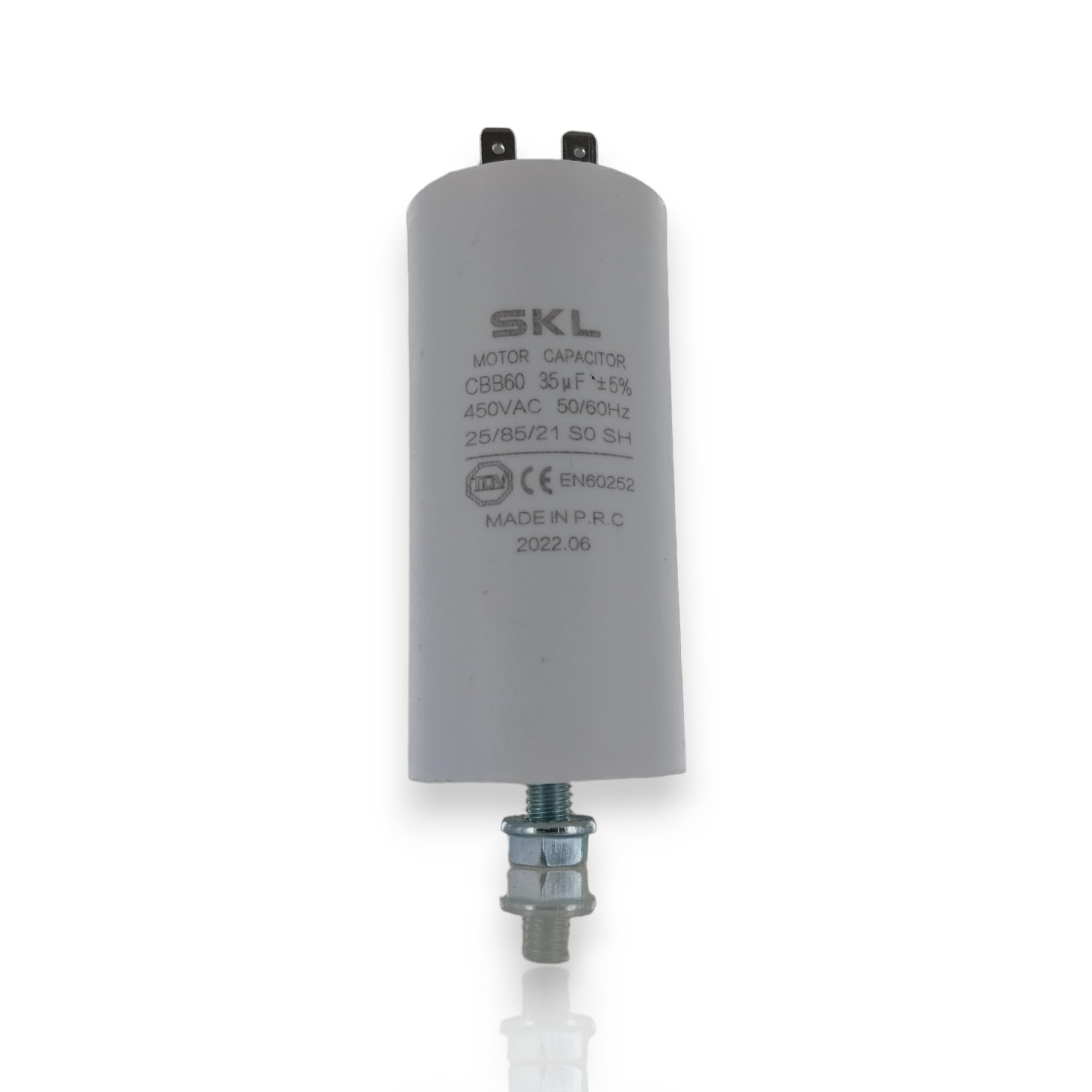 DL-pro Kondensator silnikowy 35µF 450 V Ø 45 x 95 mm uniwersalny z flagami wtykowymi AMP 6,3 mm i śrubą mocującą M8 CBB60, kondensator rozruchowy silnika do elektrycznych urządzeń domowych