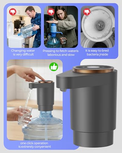 Cozycharm Water Jug Pump for 5 Gallon Bottle – Portable Electric USB-C Charging Dispenser, Dual Powerful Motors, Fast Flow, Fits 2-5 Gallon Jugs – Ideal for Home, Office, Camping, RV, Gray - Thumbnail 2