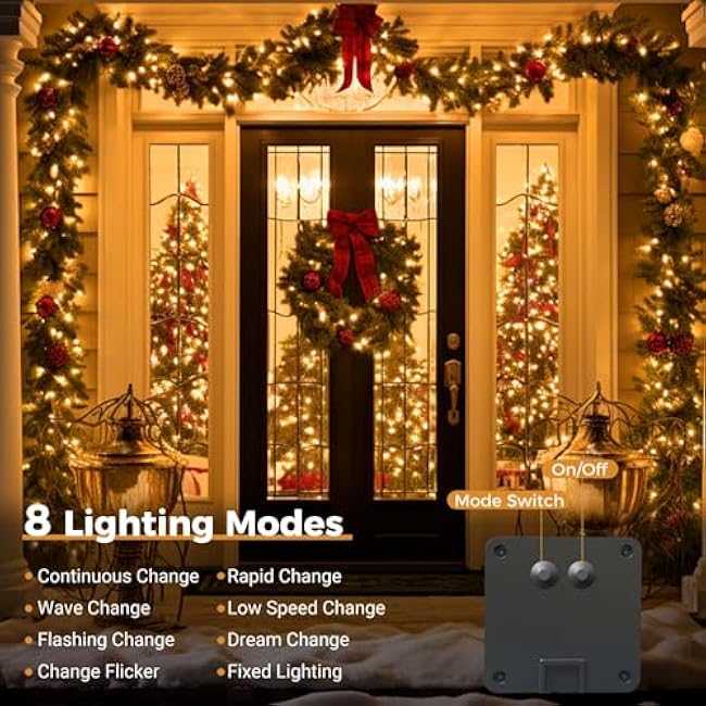 btfarm 4 Pack Solar String Lights Outdoor, Extra Long 480LED 156Ft Solar Christmas Lights Outside Waterproof, 8 Modes Solar Powered Tree Twinkle Light for Garden Yard Patio Party Decoration,Warm White